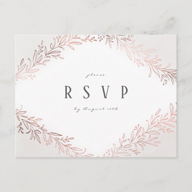 Postal De Invitación Rosa dorado botánico elegante boda RSVP (Anverso)