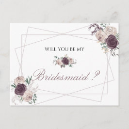 Postal De Invitación Rosa Dorado Floral Elegante sé mi dama de honor