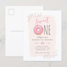 Postal De Invitación Rosa | Dulce de anillos rosados Dulce primer cumpl