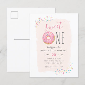 Postal De Invitación Rosa | Dulce de anillos rosados Dulce primer cumpl