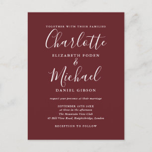 Postal De Invitación Rosa elegante moderna escritura boda de palo de ro