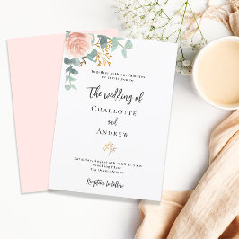 Postal De Invitación Rosa floral oro eucalipto boda de vegetación