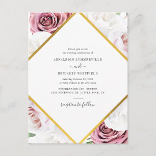 Postal De Invitación Rosa geométrico floral Boda botánico de oro