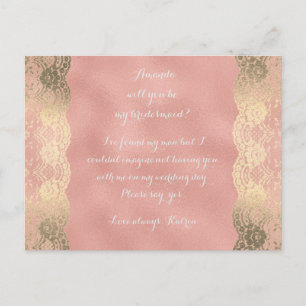 Postal De Invitación Rosa Gold Lace Rubor Serás Mi Novia