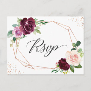 Postal De Invitación Rosa Gold Plum Purple Rubor Floral Wedding RSVP
