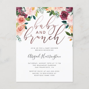Postal De Invitación Rosa Gold Watercolor Floral Brunch Baby Shower
