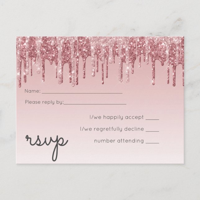 Postal De Invitación ROSA MÁS BARATO Boda Purpurina rosa dorado (Anverso)