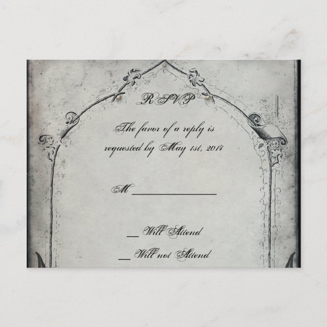 Postal De Invitación Rosa negro gótico Trellis Wedding RSVP (Anverso)
