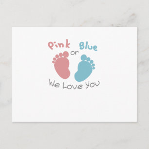 Postal De Invitación Rosa o azul te queremos género revelan Baby Shower