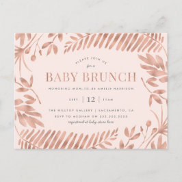 Postal De Invitación Rosa Oro Verde Tropical Bebé Brunch