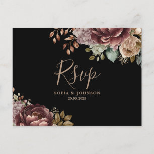 Postal De Invitación Rosa oscura y sombría Otoño Invierno Floral Boda R