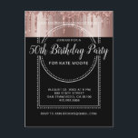 Postal De Invitación Rosa Purpurina de oro goteo negro 50 cumpleaños<br><div class="desc">Banner central de estilo marqués blanco contra invitación de 50 años con oro metálico en blanco negro y moderno tipo de escritura con un tipo de letra de san serif que contrasta. Una invitación formal de estilo glamoroso. El cartel de marquesina le agrega un toque de drama a su fiesta...</div>
