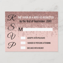 Postal De Invitación Rosa Purpurina de oro paraliza RSVP rosa Rubor