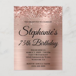 Postal De Invitación Rosa Purpurinoso Relieve metalizado dorado 75º cum