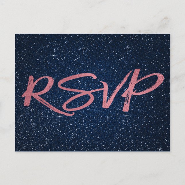 Postal De Invitación Rosa Relieve metalizado dorado y Boda RSVP Azul de (Anverso)