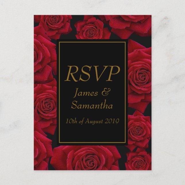 Postal De Invitación Rosa Roja Elegante - RSVP Boda (Anverso)