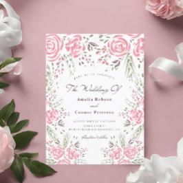 Postal De Invitación Rosa rosa elegante Romance acuarela