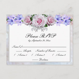 Postal De Invitación Rosa Rosa   Respuesta de Boda con Bokeh de Plata