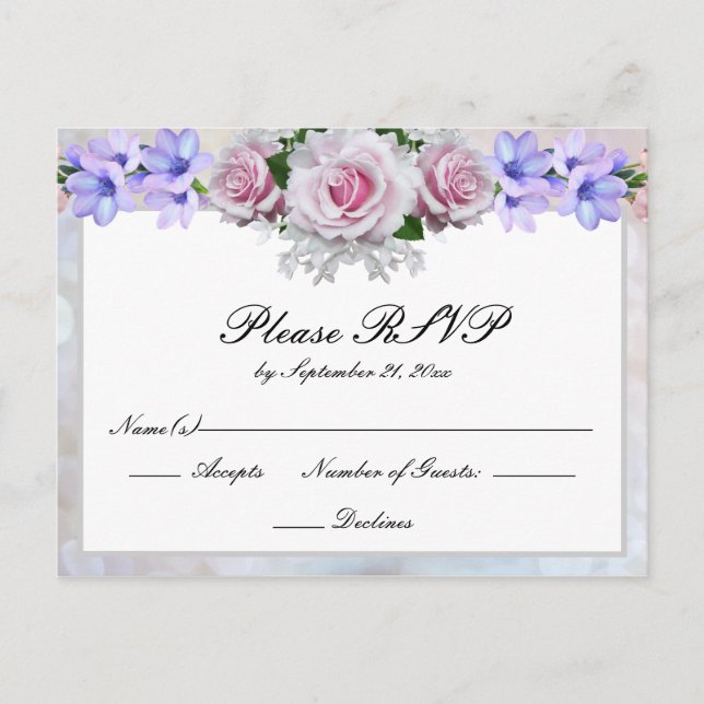 Postal De Invitación Rosa rosa | Respuesta de boda con desenfoque plate (Anverso)