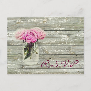 Postal De Invitación rosa rústica de campo en tarro de mason para boda