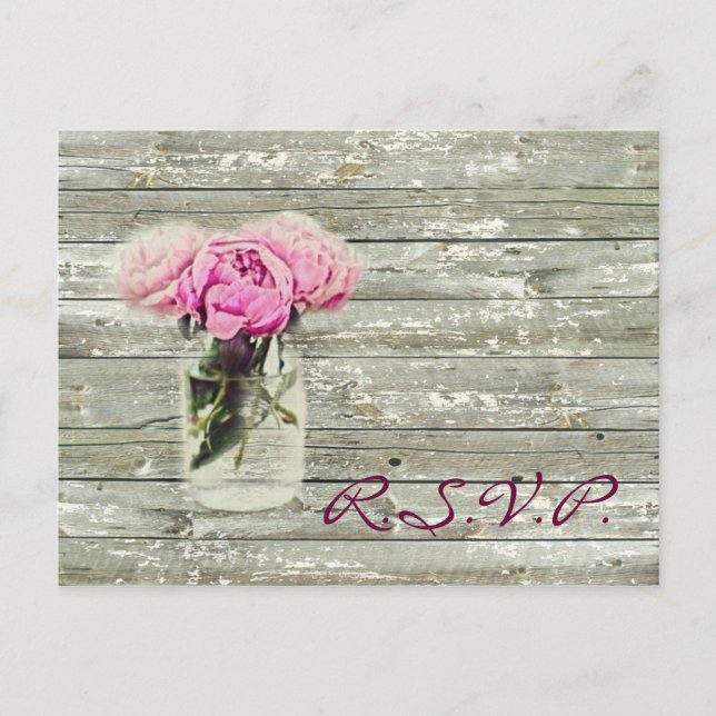 Postal De Invitación rosa rústica de campo en tarro de mason para boda  (Anverso)