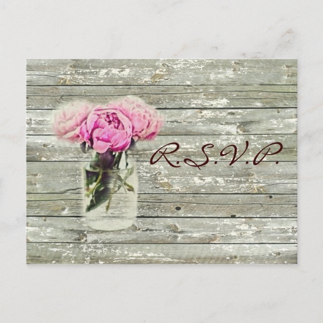 Postal De Invitación rosa rústico de mason jar boda rsvp (Anverso)