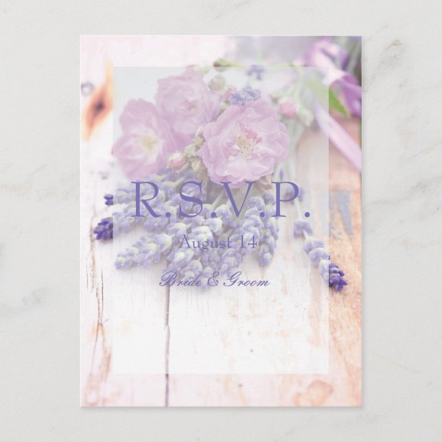 Postal De Invitación Rosa salvaje y lavanda Boda de flores de verano RS (Anverso)