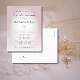 Postal De Invitación Rosa simple primera comunión de oro elegante