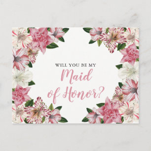 Postal De Invitación Rosa   Solicitud de honestidad de doncella floral