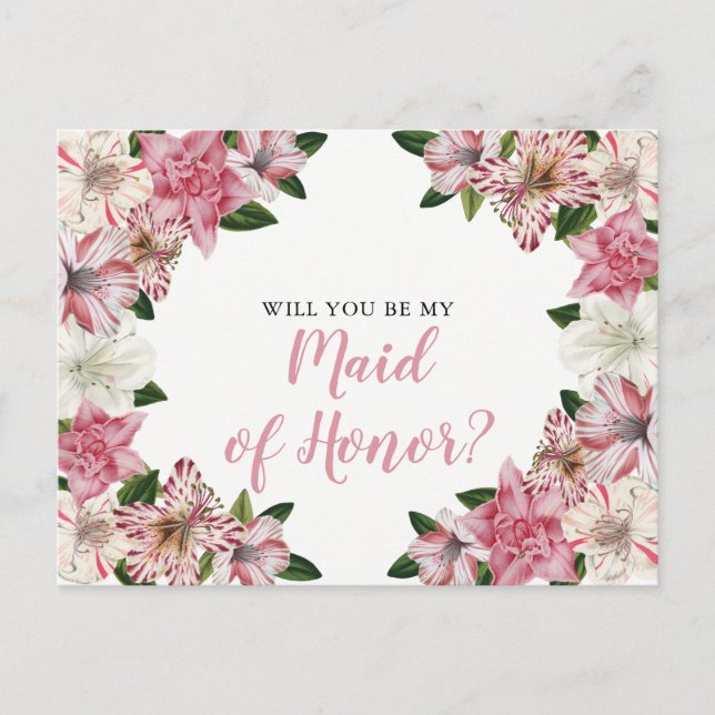 Postal De Invitación Rosa | Solicitud de honestidad de doncella floral  (Anverso)