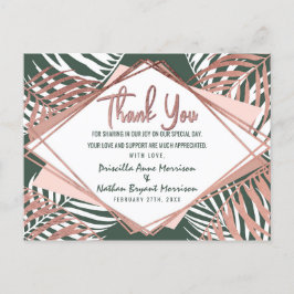 Postal De Invitación Rosa Verde Oro Palm Tree Leaf Tropical Gracias