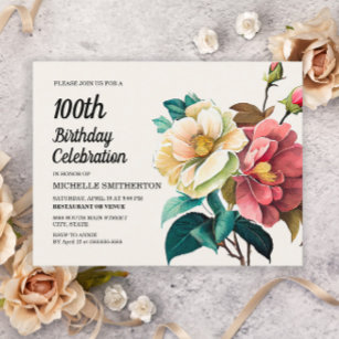 Postal De Invitación Rosas Blancas Rojas 100 cumpleaños