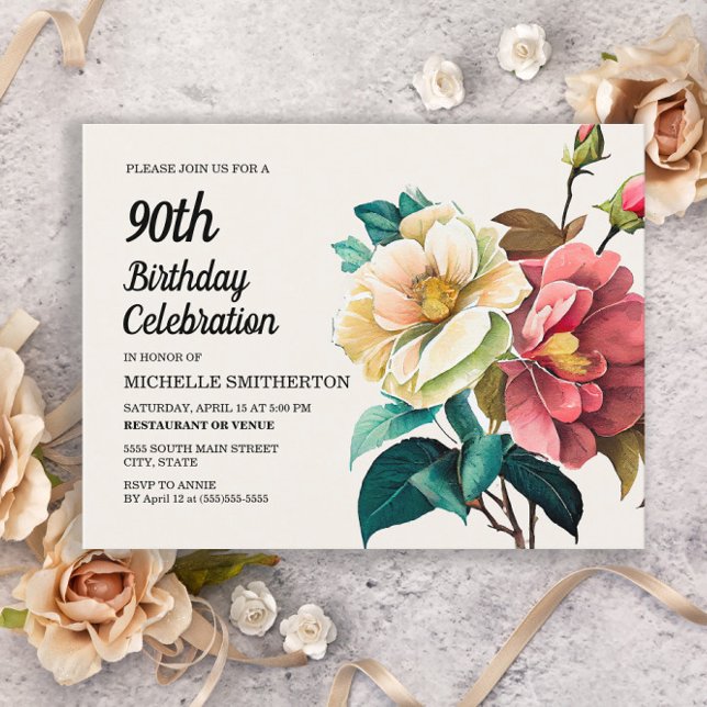 Postal De Invitación Rosas Blancas Rojas 90 cumpleaños (Subido por el creador)