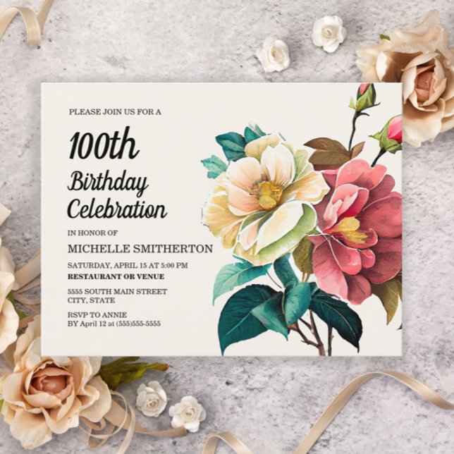 Postal De Invitación Rosas Blancas Rojas Cumpleaños 100 (Subido por el creador)