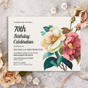 Postal De Invitación Rosas Blancas y Rojas Cumpleaños 70 de Mujer