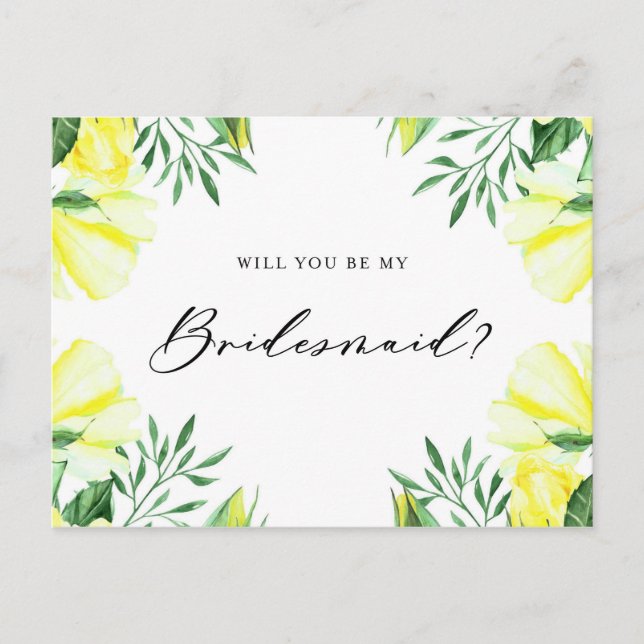 Postal De Invitación Rosas de acuarela amarilla serán mi novia (Anverso)