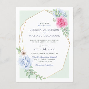 Postal De Invitación Rosas de acuarela y acuarela Rosa Boda botánico