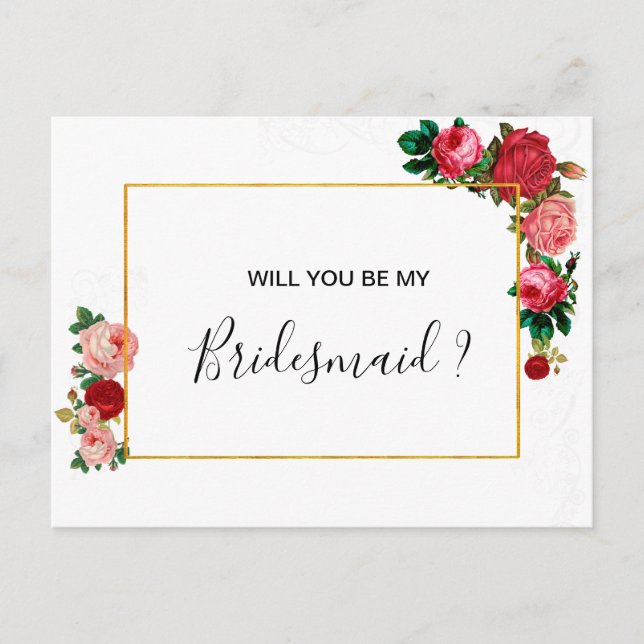 Postal De Invitación Rosas de Borgoña Floral Garland BRIDESMAID (Anverso)