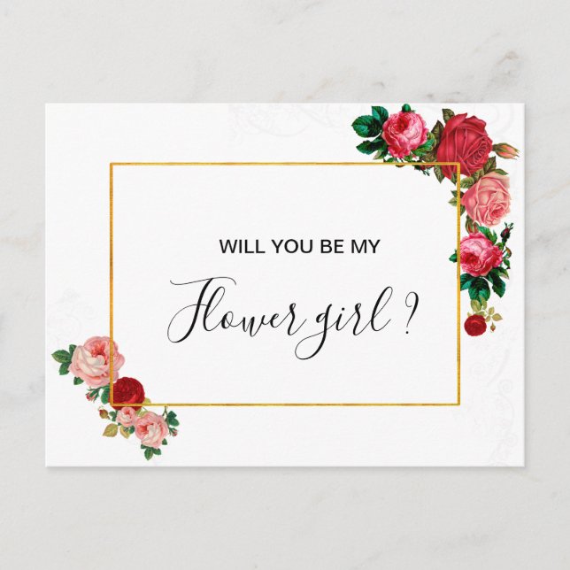 Postal De Invitación Rosas de Borgoña Floral Garland Flower Girl (Anverso)