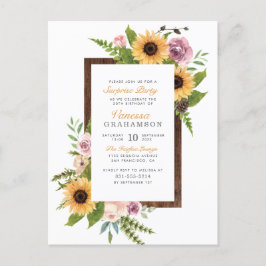 Postal De Invitación Rosas de girasoles Barn Wood Country Surprise Fies