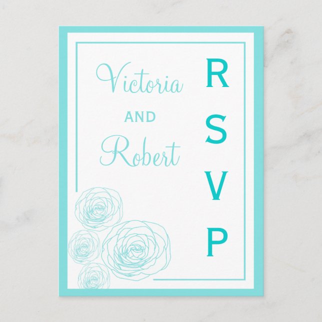 Postal De Invitación Rosas Delicados RSVP Postcard, Turquesa (Anverso)