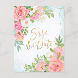 Postal De Invitación Rosas Florales con Efecto Ombre Turquesa Save The