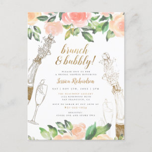 Postal De Invitación Rosas Gold Champagne y Peach Brunch Bridal Shower