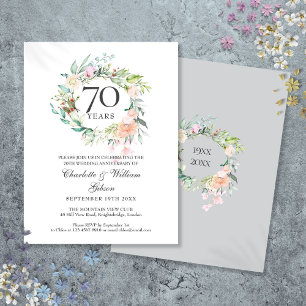 Postal De Invitación Rosas Guirnalda Floral 70 Aniversario de Boda