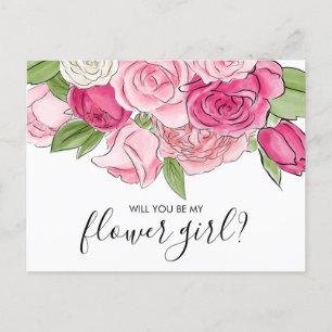 Postal De Invitación Rosas rosadas en acuarela, sé mi niña de las flore