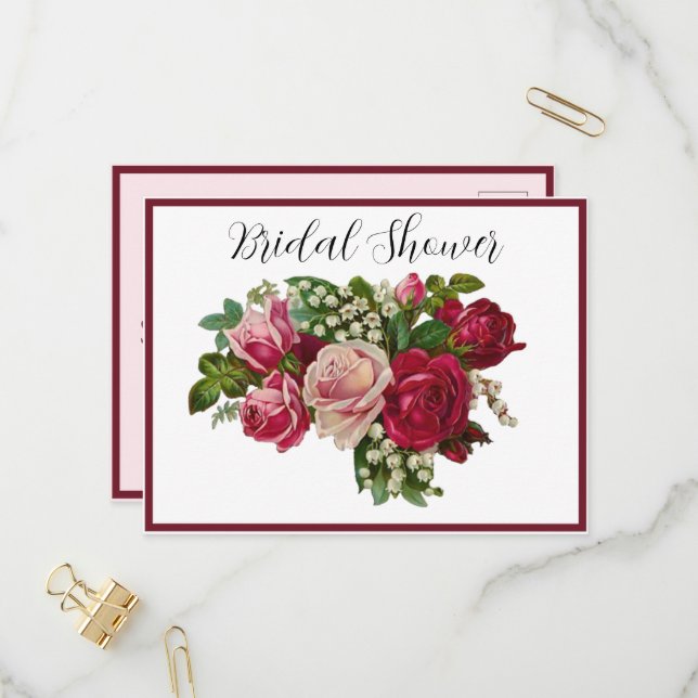 Postal De Invitación Rosas victorianos clásicos Lily Valley Bridal Show (Anverso/Reverso In Situ)