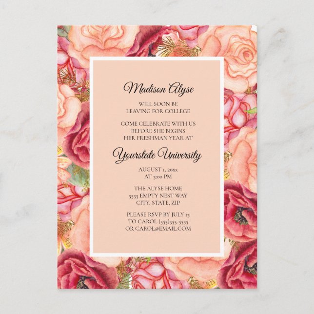 Postal De Invitación Roses rojas rosadas / Fiesta de troncos de la escu (Anverso)