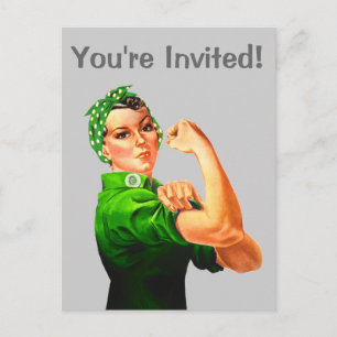 Postal De Invitación Rosie The Riveter - Verde Militar