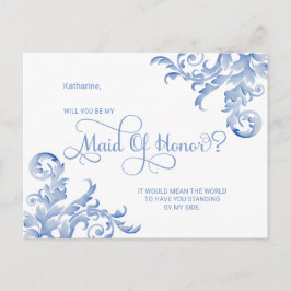 Postal De Invitación Royal Blue Flourish Serás Mi Mujer De Honor