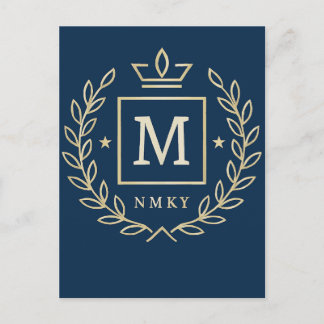 Postal De Invitación "Royal NMKY Emblem – Monogram M Crest Design"